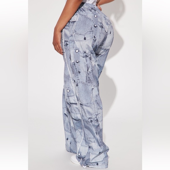 Fashion Nova Denim Print Parachute Pants - Picture 2 of 3